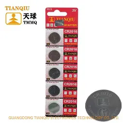 TIANQIU BUTTON CELL CR2016 PACK OF 5PCS